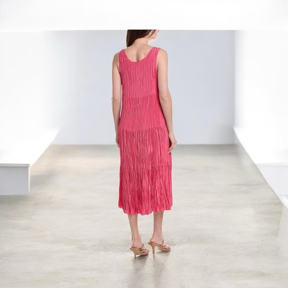 Eileen Fisher Crushed Silk Tiered Midi Dress